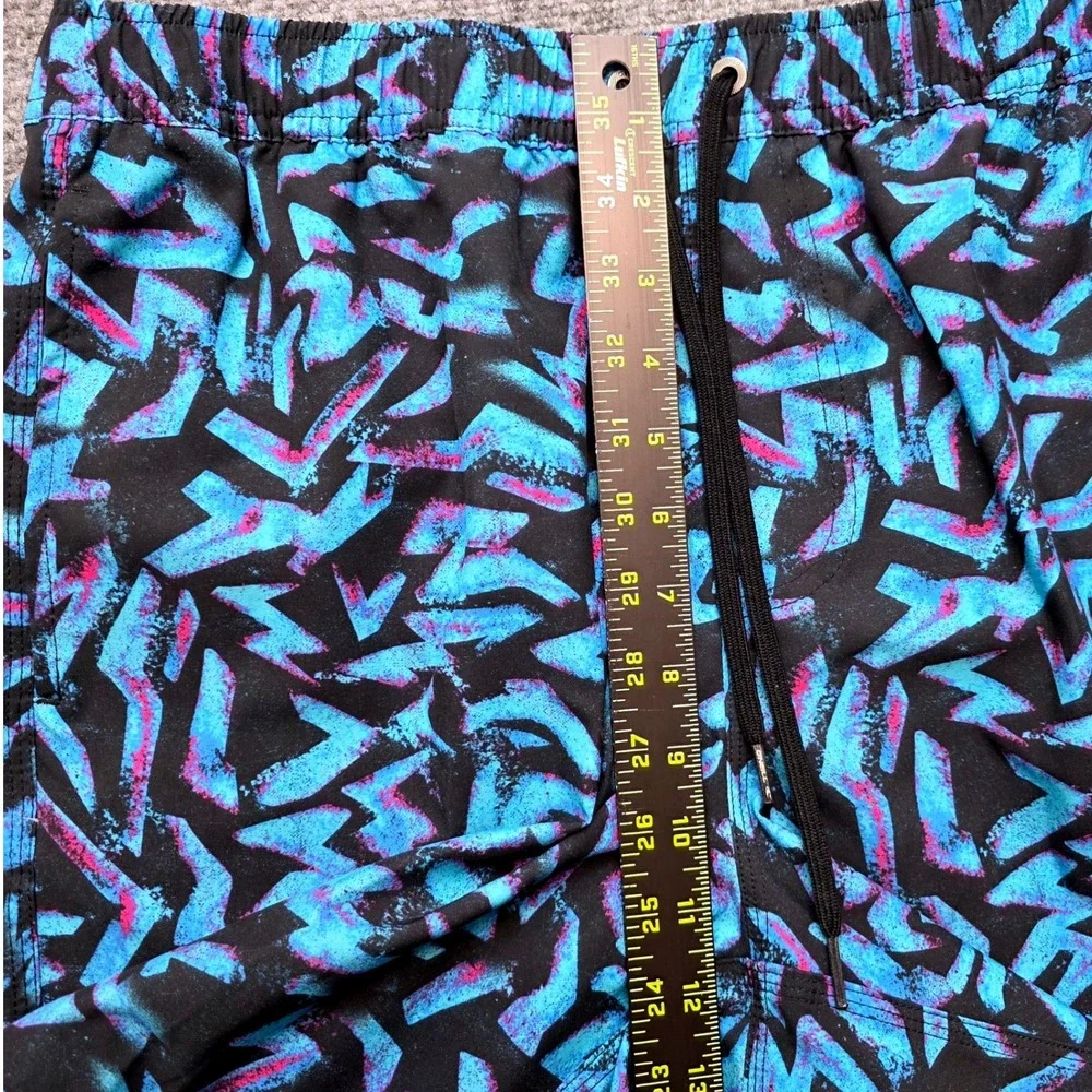ONeill Men's Medium Blue Black Geometric Lightning Bolt Swim Trunks Board Shorts